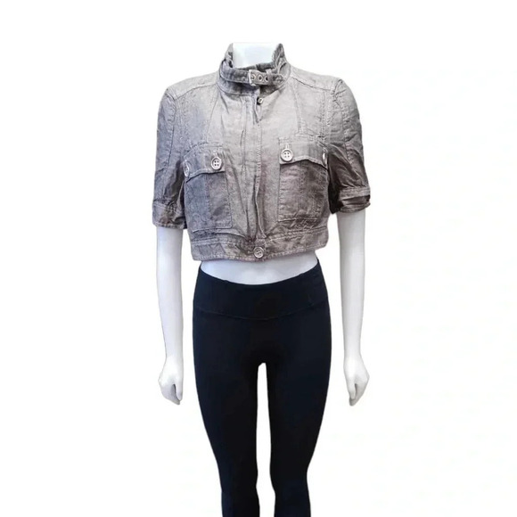 Blacky Dress Berlin Linen Blend Crop Short Sleeve Top Size 8 - Picture 3 of 12